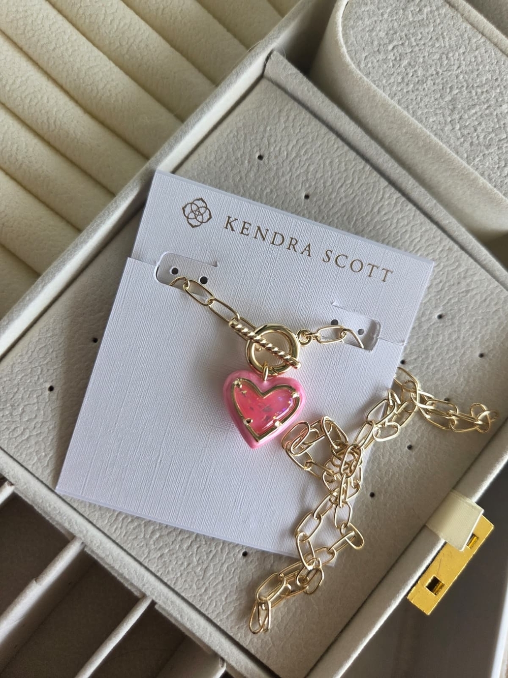 Kendra Scott Gold Chain Necklace with Pink Heart Pendant
